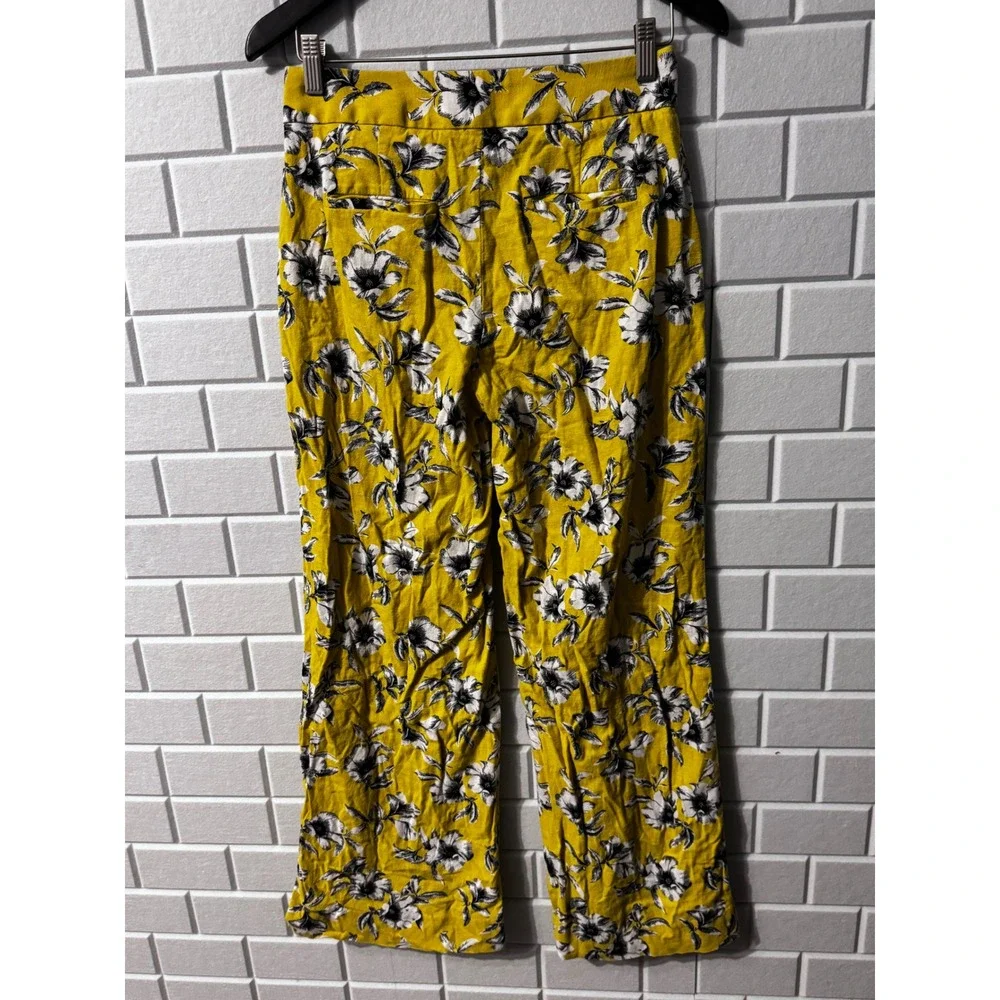 Banana Republic Womens Yellow Floral Linen Blend Wide Leg Trousers Size 4